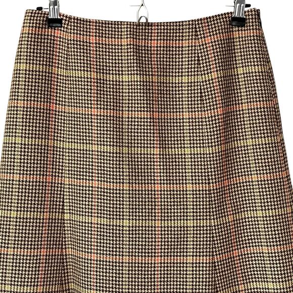 VTG Talbots Skirt 6 Petite Plaid Wool Flare Hem Houndstooth Academia Lined Brown - Picture 5 of 9